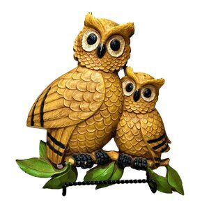 1970s Plastic Owls Wall Hanging Vintage Retro Kitschy Grannycore BOHO 1976 Dart